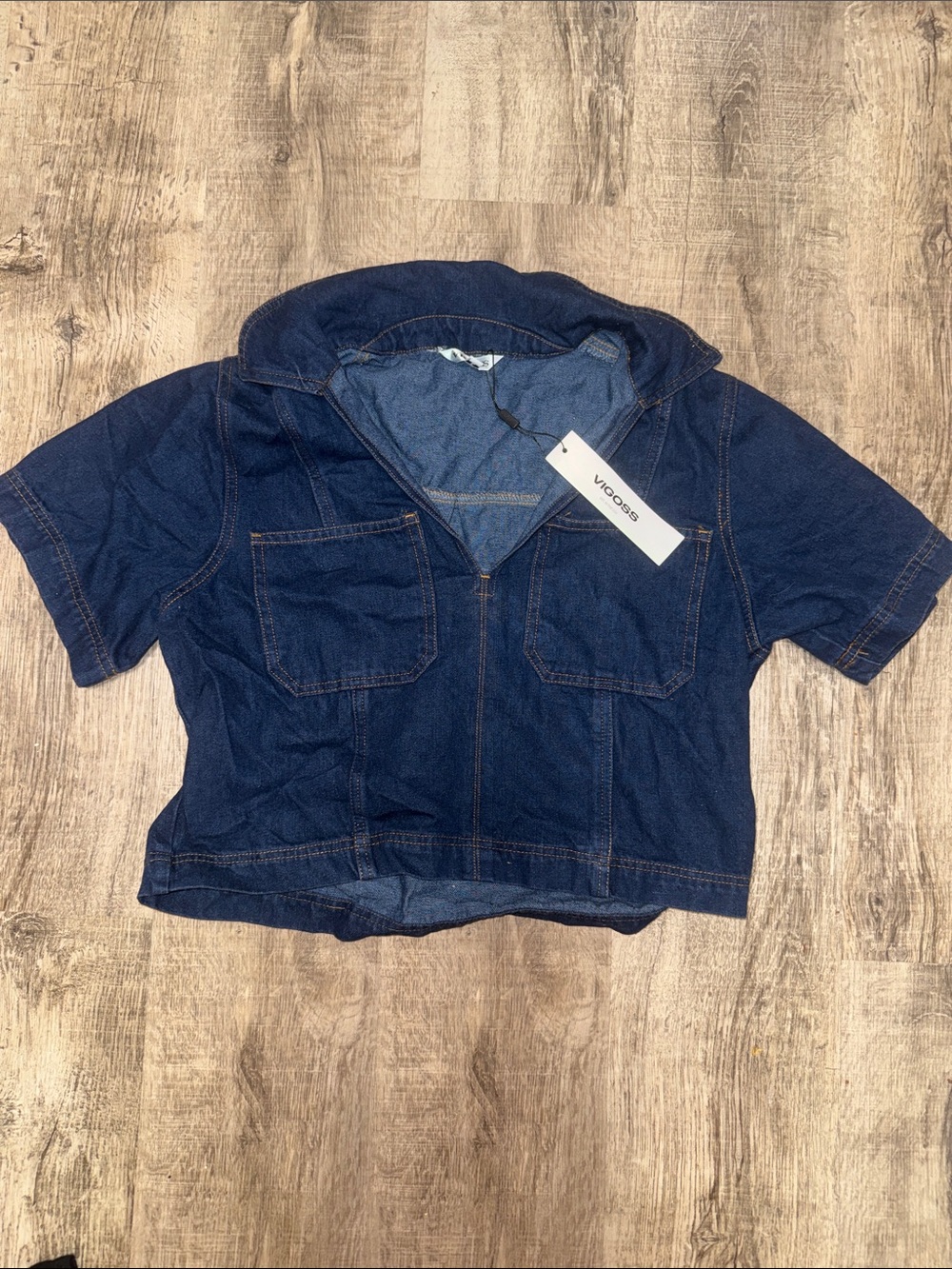 Vigoss Indigo Short-Sleeve Cropped Denim Jacket